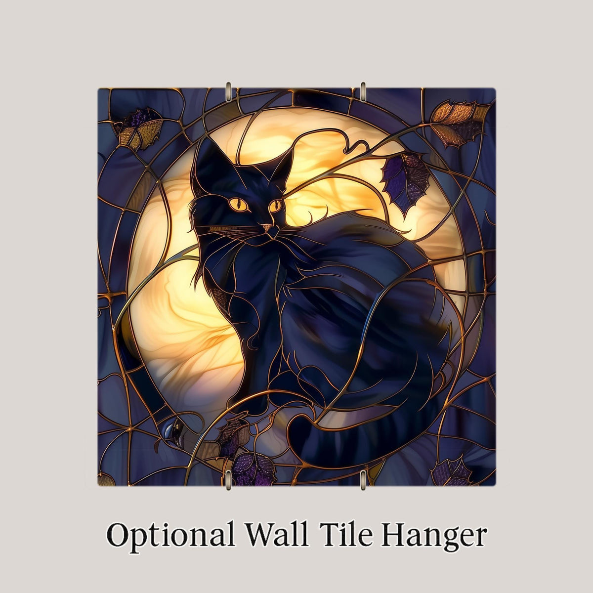 Moonlit Black Cat Ceramic Art Tile: Gothic Wall Decor Dark Academia Decor Fantasy Home Decor Wall Art Halloween Gothic Witch Enchanted Mo