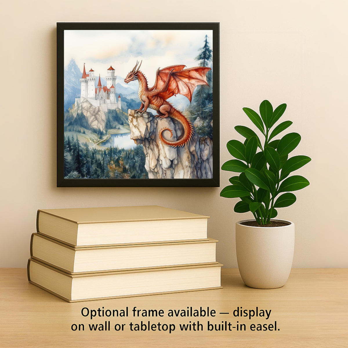 Watercolor Dragon Wall Art Ceramic Tile Fantasy Castle Gift Medieval Decor Myth Art Dragon Lover Gift Tile