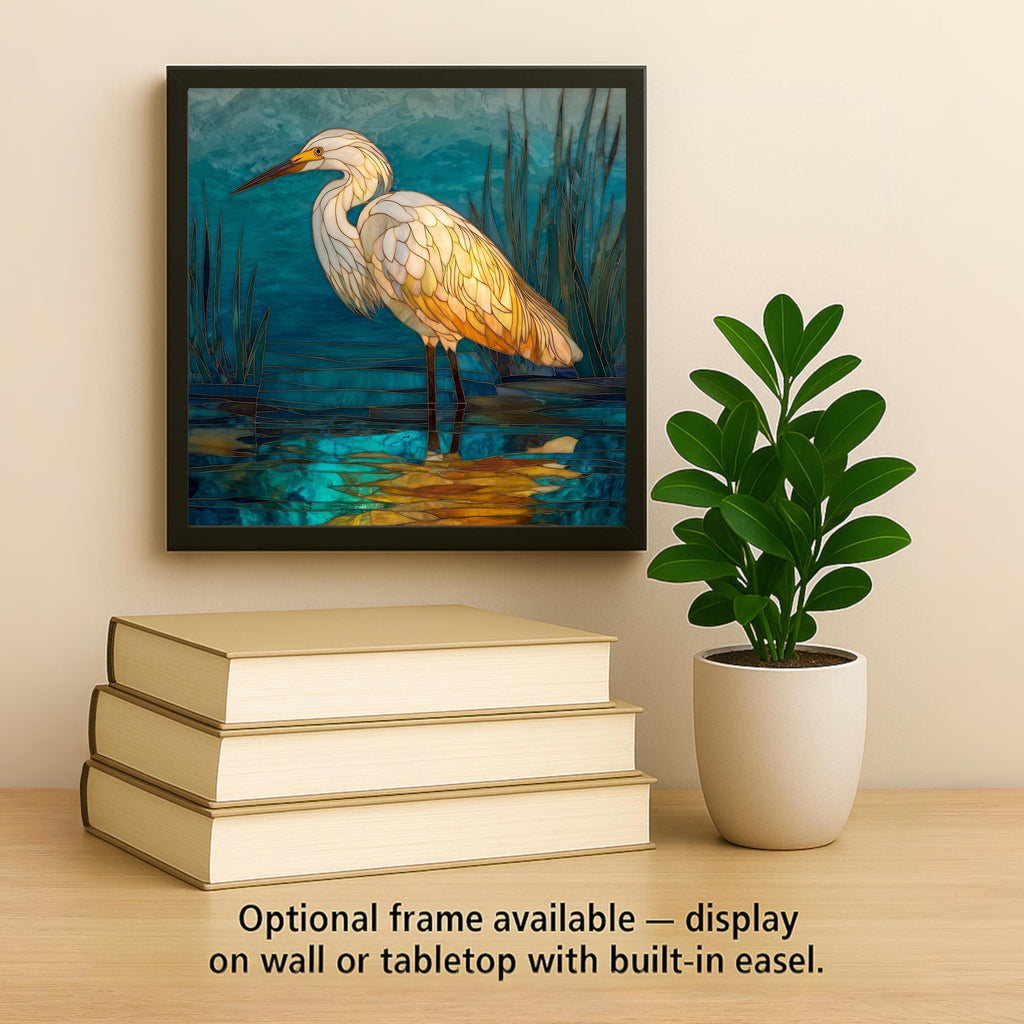 Egret Wall Art Ceramic Tile Coastal Gift Stained Glass Style Marsh Wildlife Decor Lake House Art Bird Lover Gift Tile