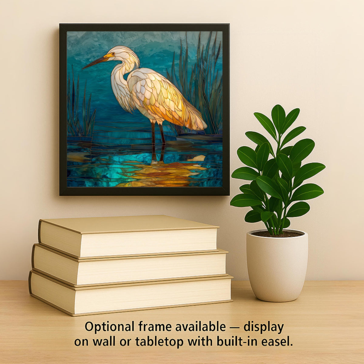 Egret Wall Art Ceramic Tile Coastal Gift Stained Glass Style Marsh Wildlife Decor Lake House Art Bird Lover Gift Tile
