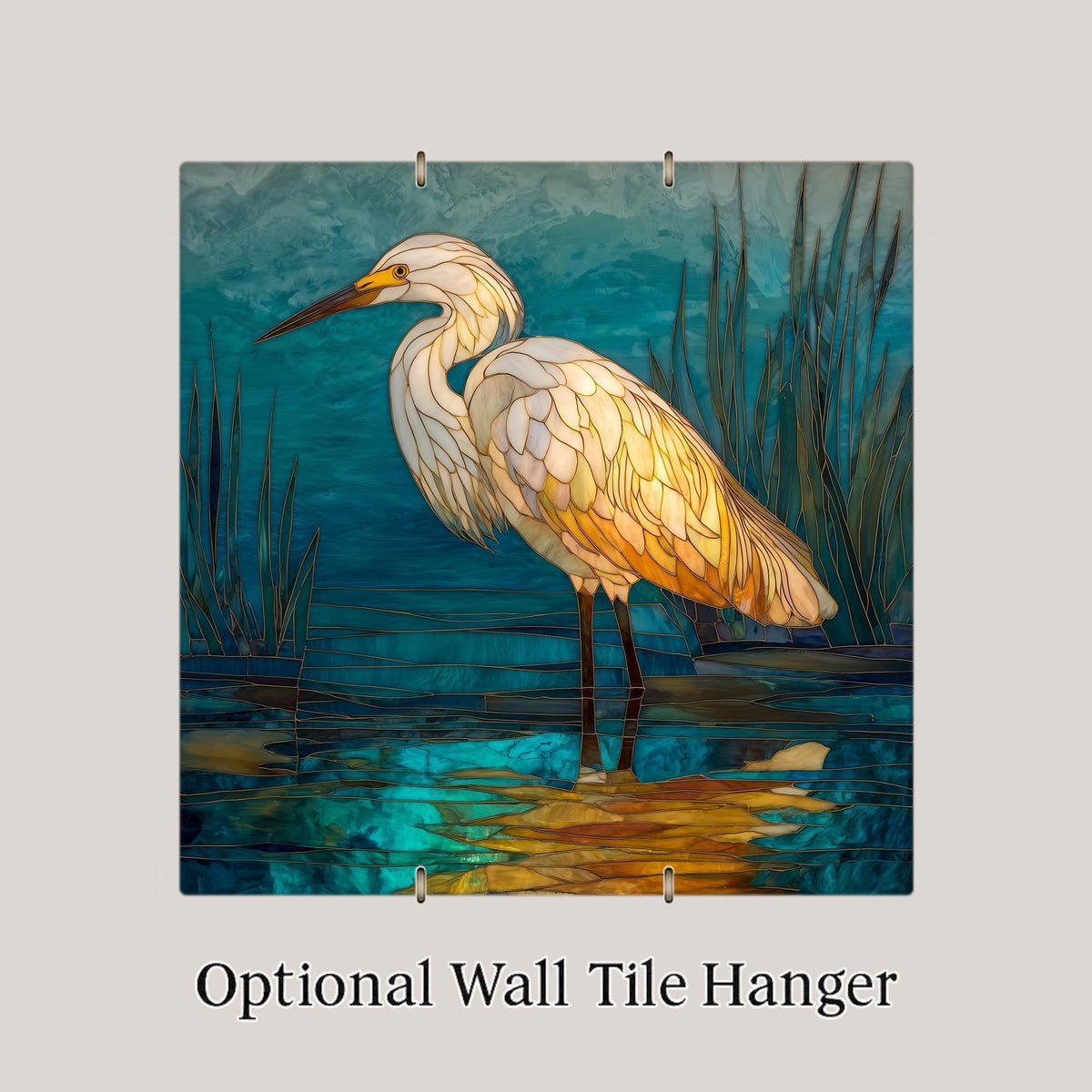Egret Wall Art Ceramic Tile Coastal Gift Stained Glass Style Marsh Wildlife Decor Lake House Art Bird Lover Gift Tile