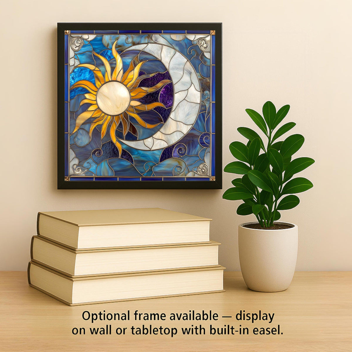 Sun and Moon Wall Art Ceramic Tile Celestial Gift Stained Glass Style Decor Spiritual Home Art Symbolic Gift Tile