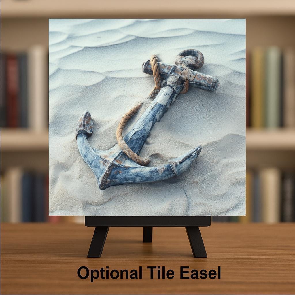 Nautical Anchor Ceramic Tile Wall Art - Coastal Beach Ocean Seaside Home Decor Marine Inspired