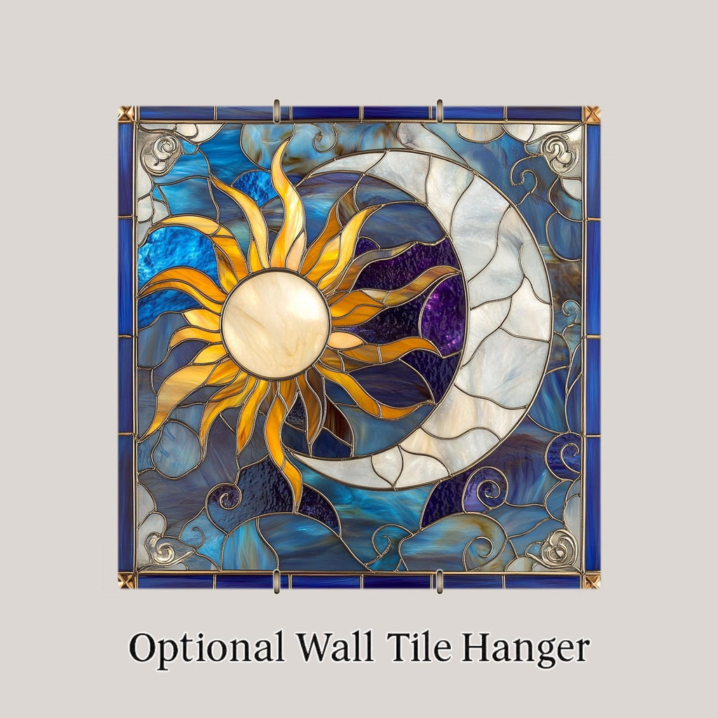 Sun and Moon Wall Art Ceramic Tile Celestial Gift Stained Glass Style Decor Spiritual Home Art Symbolic Gift Tile