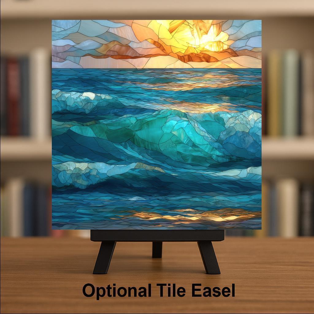 Abstract Ocean Waves Ceramic Art Tile: Coastal Wall Decor Beach House Accent Ocean Home Decor Wall Art Calming Sea Abstract Ocean Art