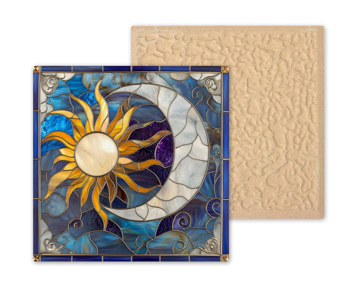 Sun and Moon Wall Art Ceramic Tile Celestial Gift Stained Glass Style Decor Spiritual Home Art Symbolic Gift Tile