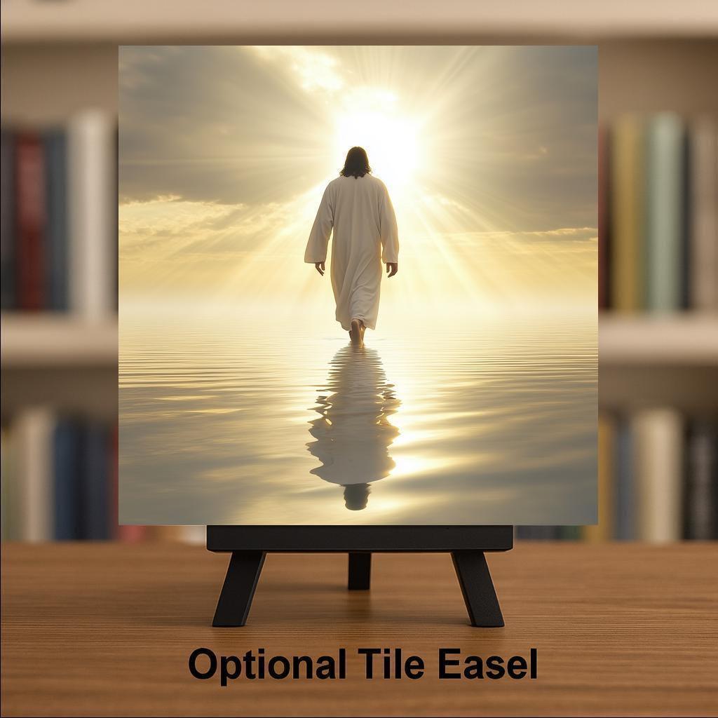 Jesus Walking on Water Wall Art Ceramic Tile Stained Glass Style Spiritual Memorial Religious Gift Decor