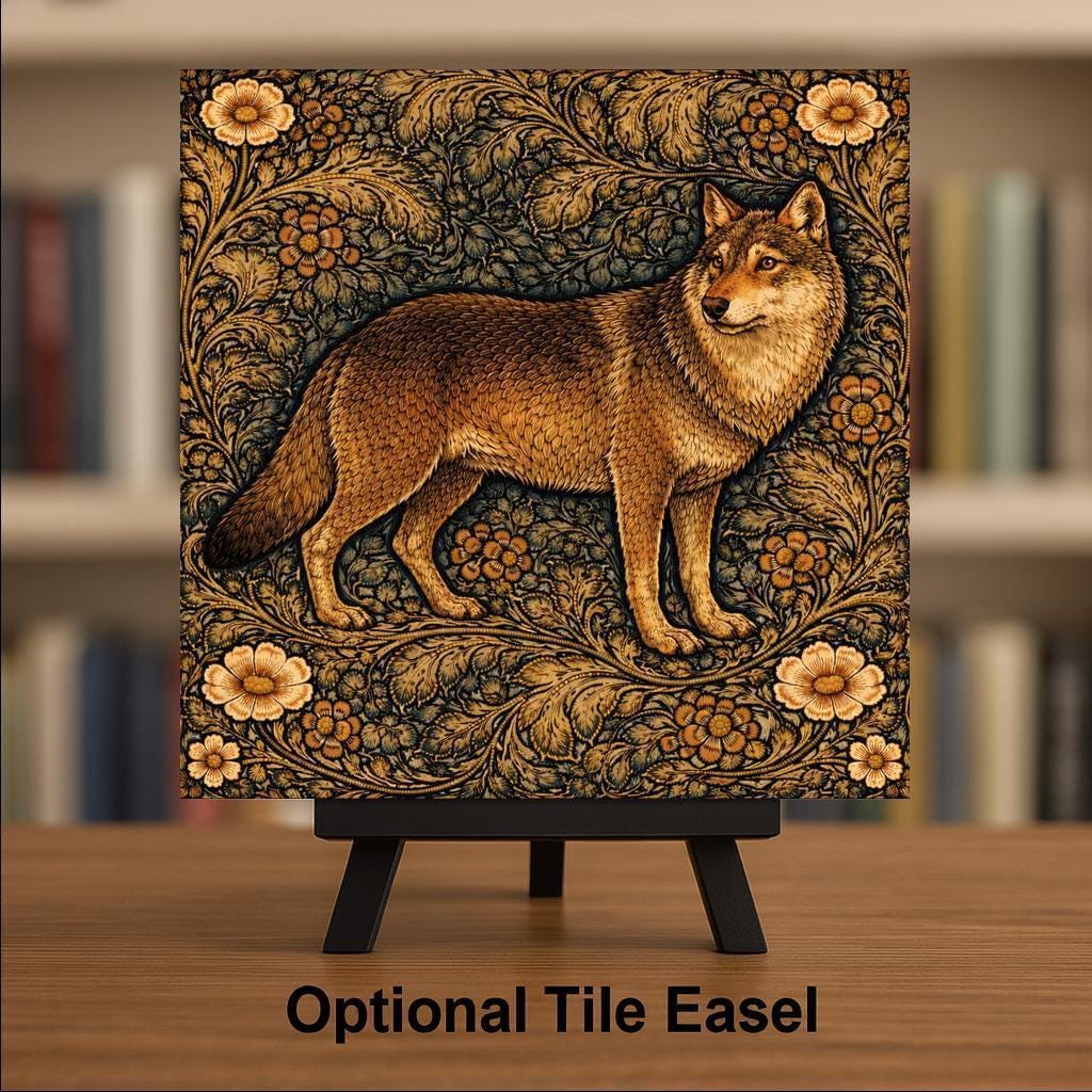Wolf Woodland Wall Art Ceramic Tile Rustic Cabin Decor Forest Animal Artwork Wildlife Home Decor Lodge Decor Nature Wall Art