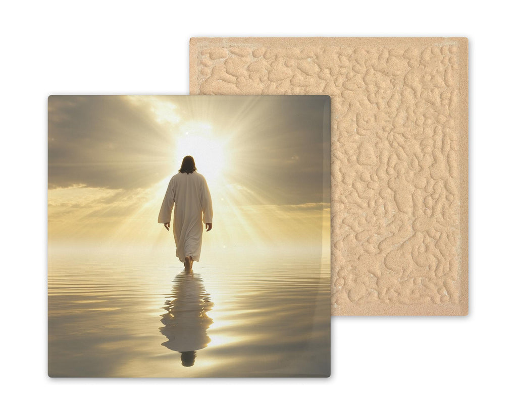 Jesus Walking on Water Wall Art Ceramic Tile Stained Glass Style Spiritual Memorial Religious Gift Decor