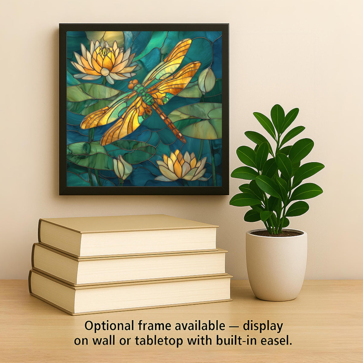 Dragonfly Water Lily Ceramic Art Tile – Botanical Pond Nature Art, Garden Decor, Dragonfly Lover Gift, Floral Spring