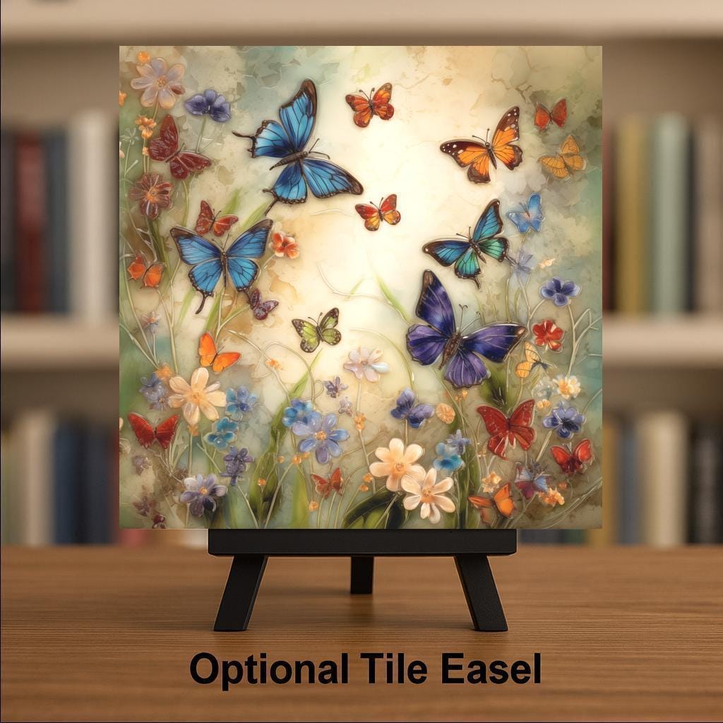 Butterfly Garden Wall Art Ceramic Tile Stained Glass Style Memorial Gift Garden Decor Butterfly Lover Sympathy Art Nature Gift Tile