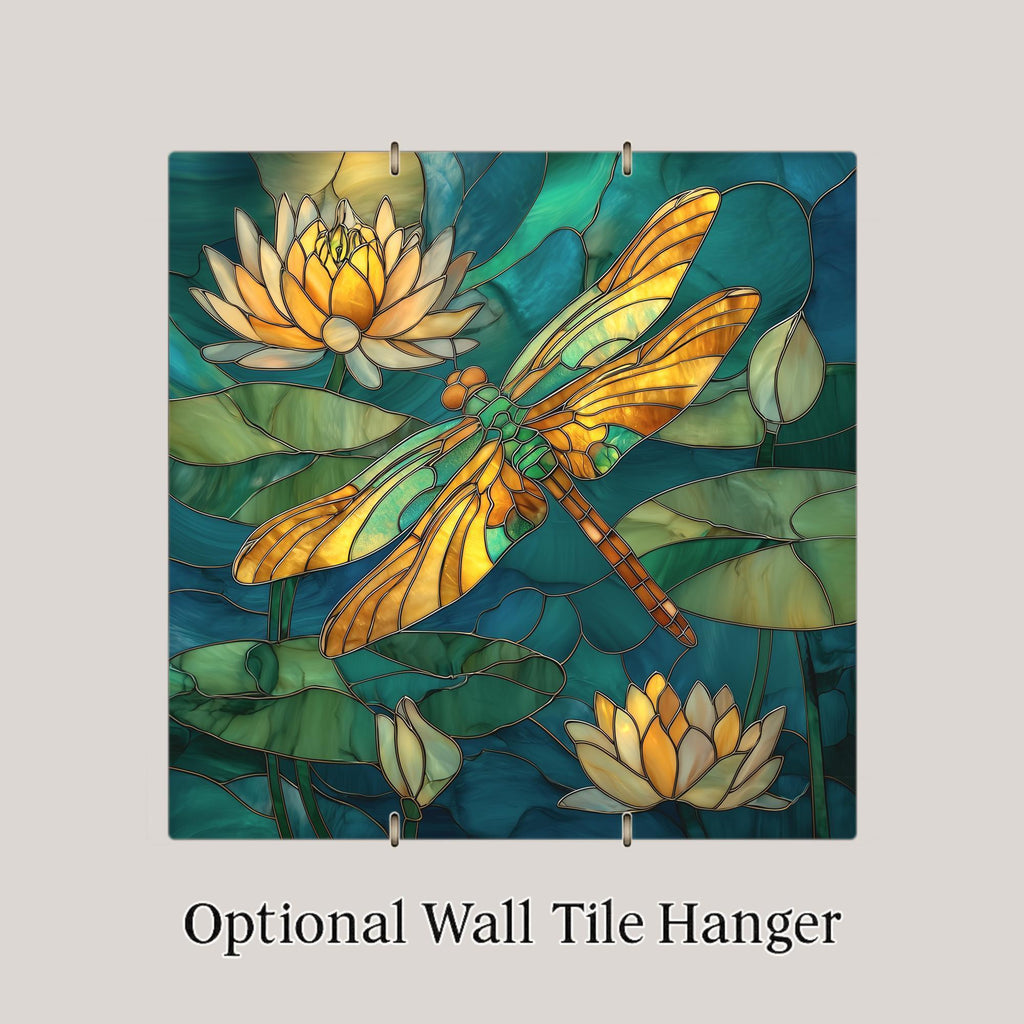Dragonfly Water Lily Ceramic Art Tile – Botanical Pond Nature Art, Gar ...