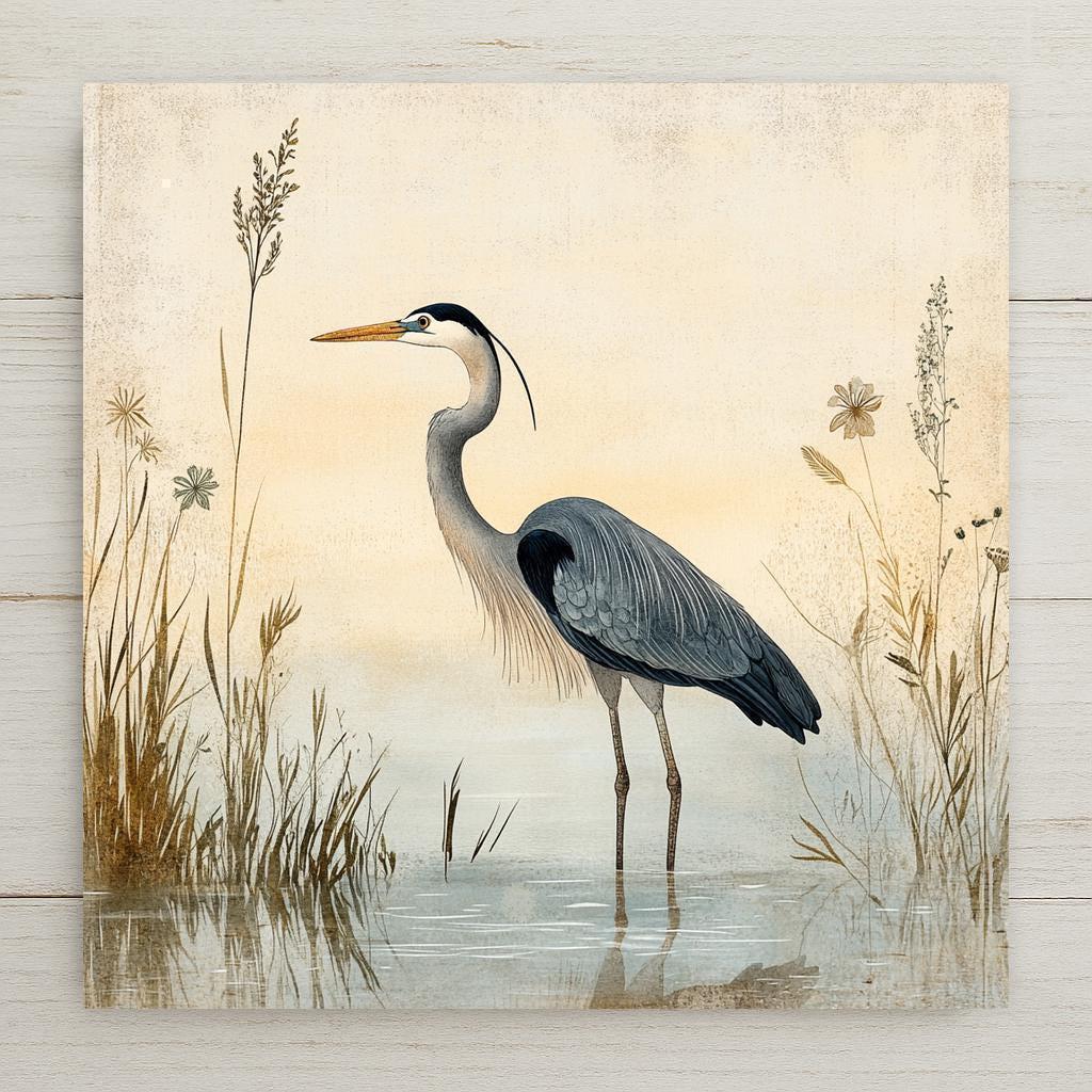 This Blue Heron Ceramic Tile wall art captures peaceful lakeside beauty with soft, natural tones. Perfect for rustic or coastal decor. A beautiful gift for bird lovers or nature-inspired homes. Tile stand and wall hanger sold separately.