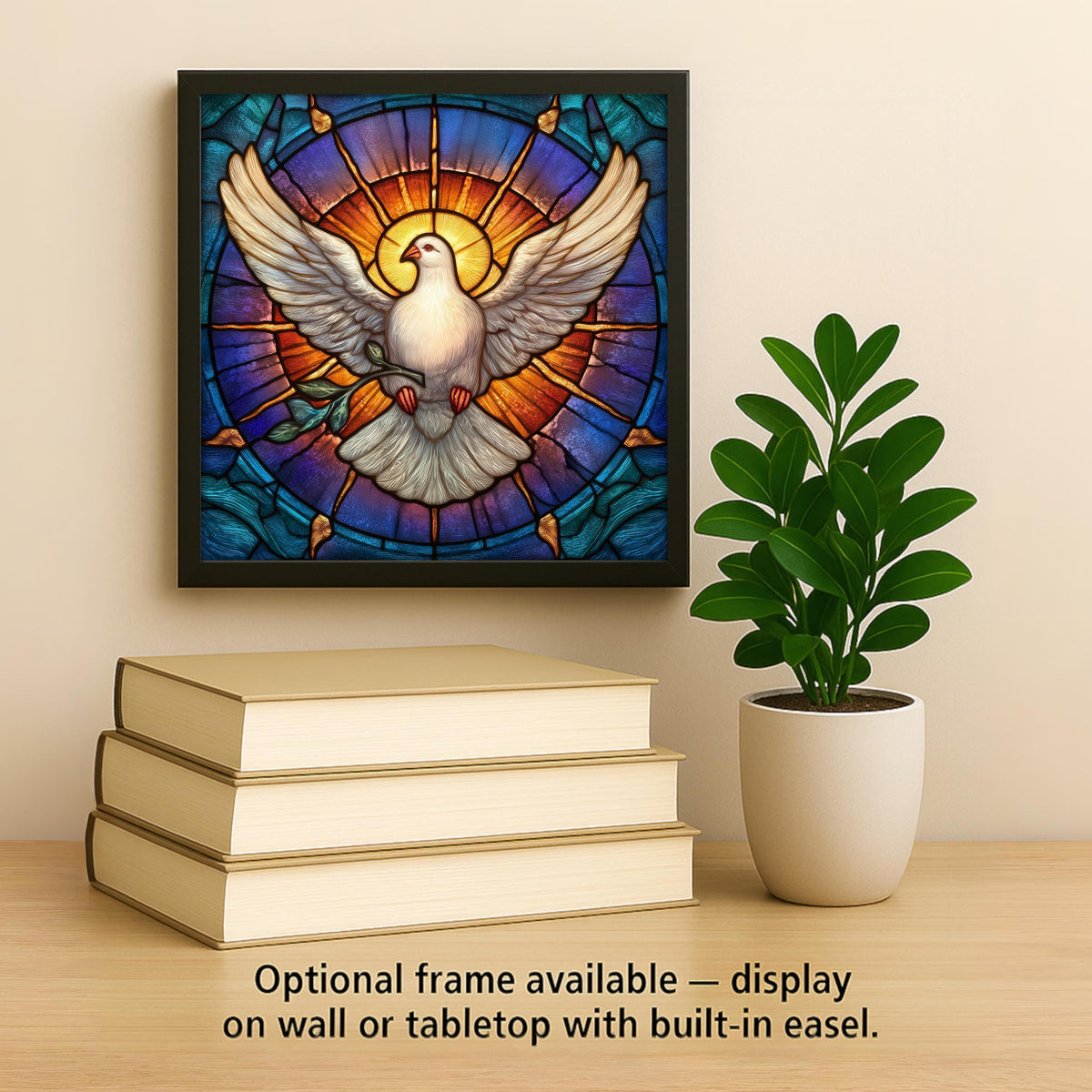 Peace Dove Stained Glass Style Ceramic Art Tile – Christian Faith Wall Decor, Holy Spirit Sympathy Keepsake