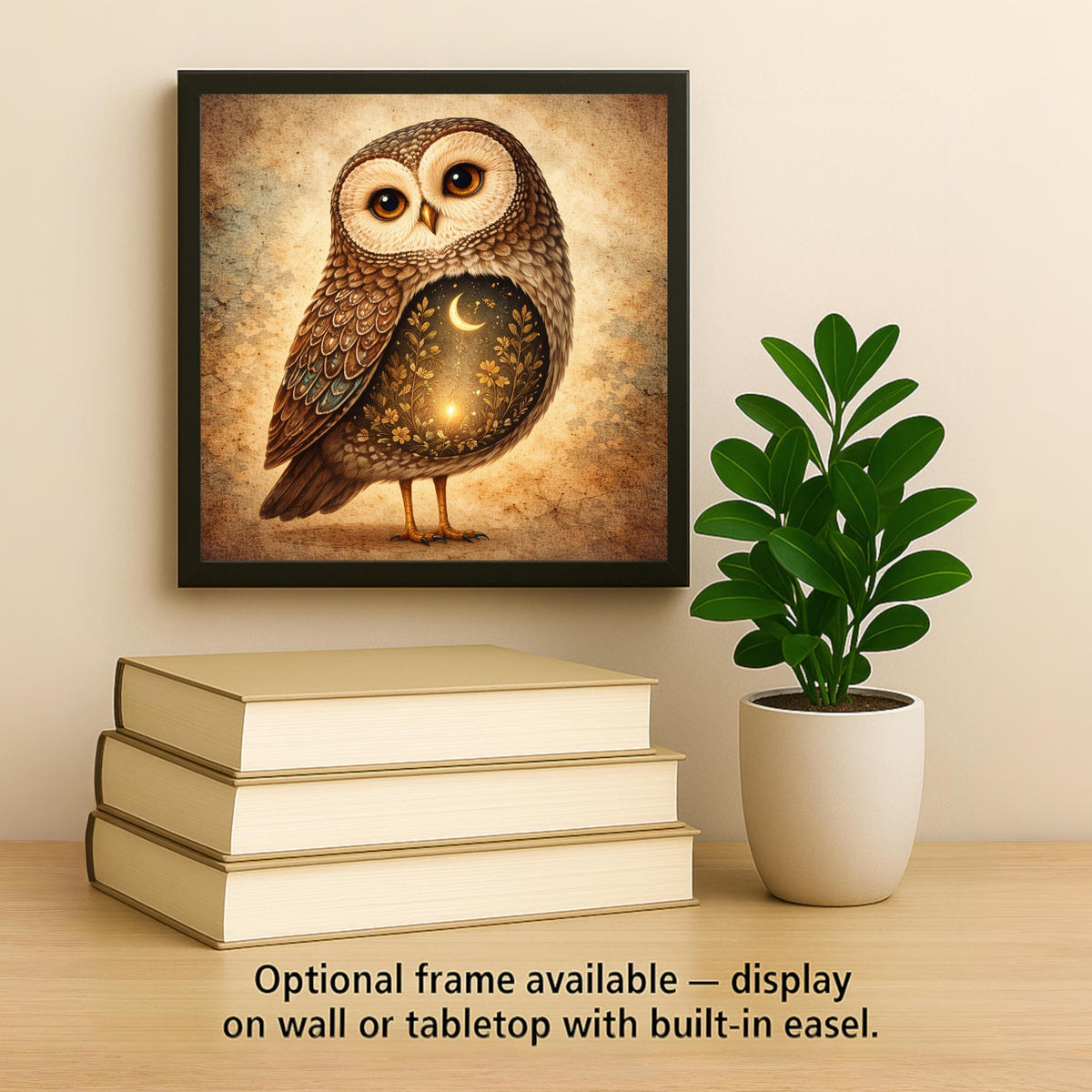 Owl Moonlight Ceramic Tile Wall Art - Whimsical Night Forest Home Decor Stained Glass Style Gift