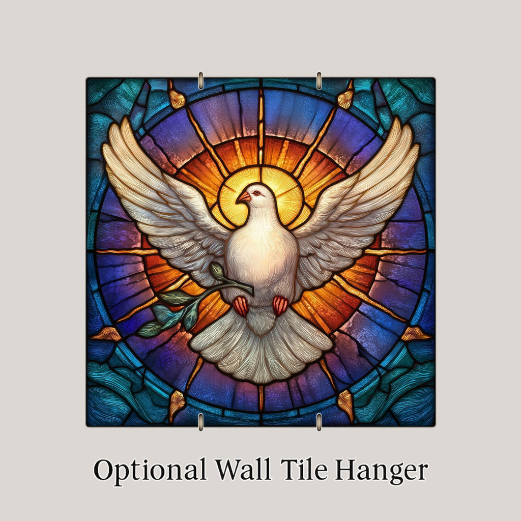 Peace Dove Stained Glass Style Ceramic Art Tile – Christian Faith Wall Decor, Holy Spirit Sympathy Keepsake