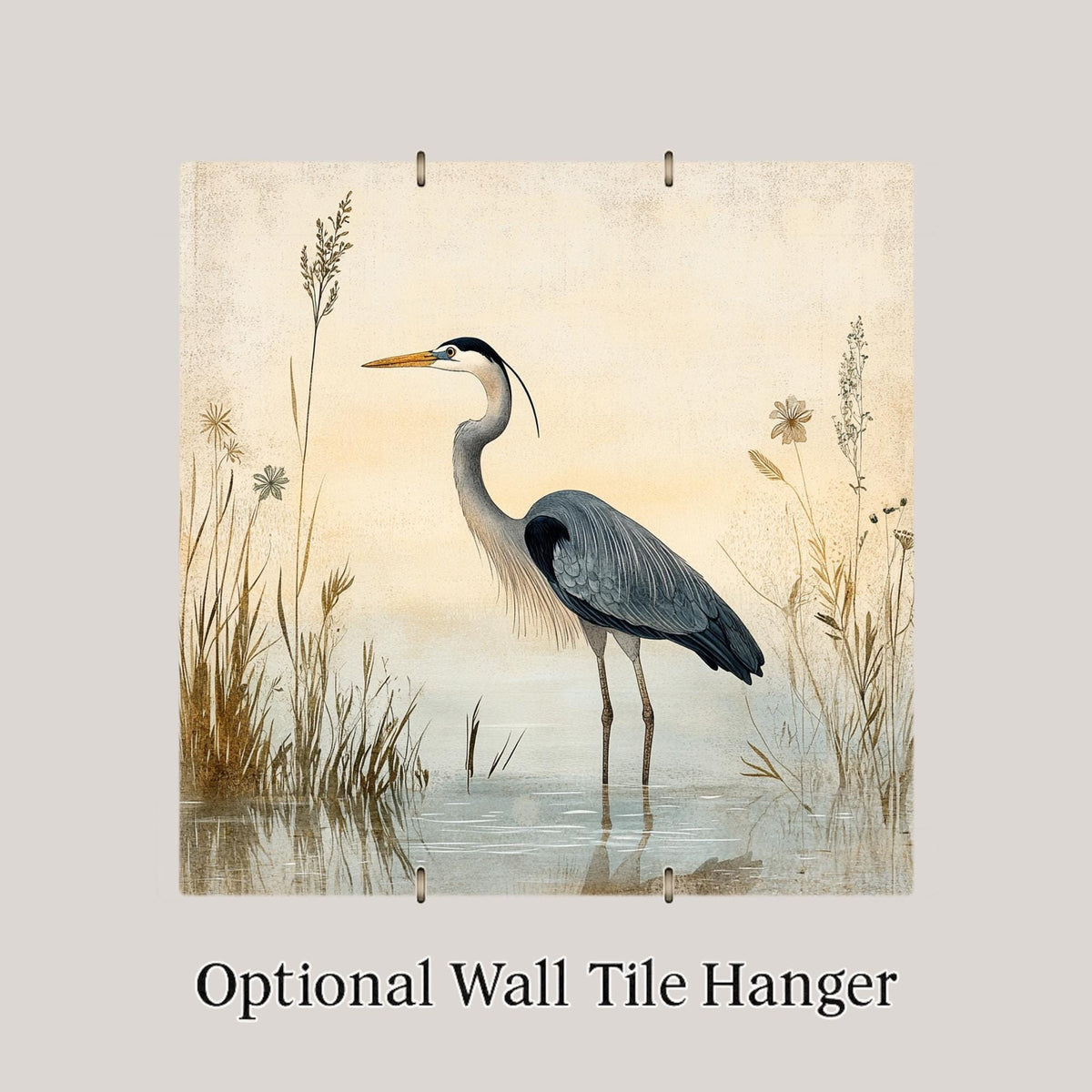 Blue Heron Ceramic Art Tile: Coastal Wall Decor Beach House Accent Ocean Home Decor Wall Art