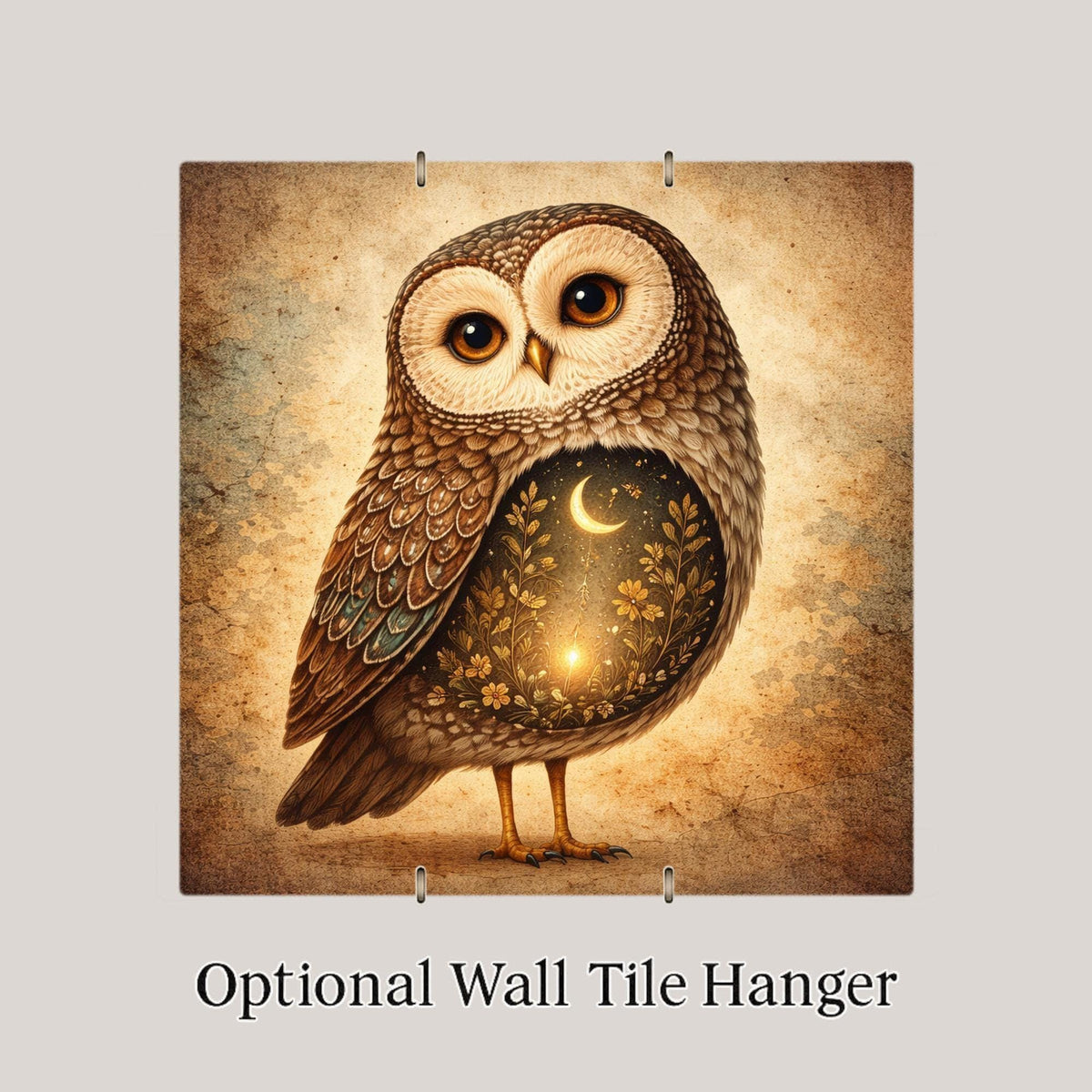 Owl Moonlight Ceramic Tile Wall Art - Whimsical Night Forest Home Decor Stained Glass Style Gift
