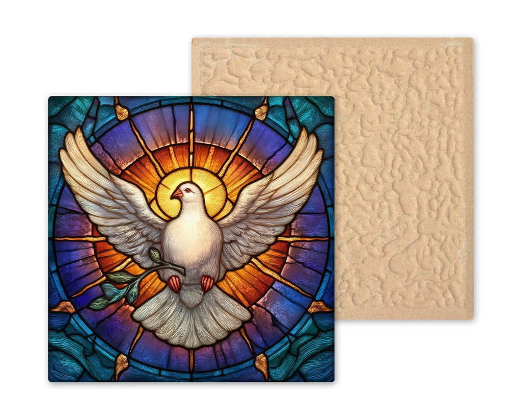 Peace Dove Stained Glass Style Ceramic Art Tile – Christian Faith Wall Decor, Holy Spirit Sympathy Keepsake