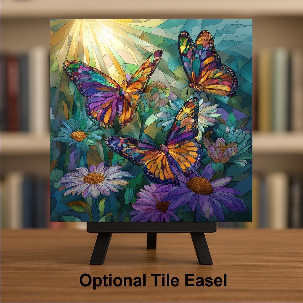 Monarch Wildflower Wall Art Ceramic Tile Nature Gift Colorful Butterfly Decor Wildflower Art Encouragement Gift Tile