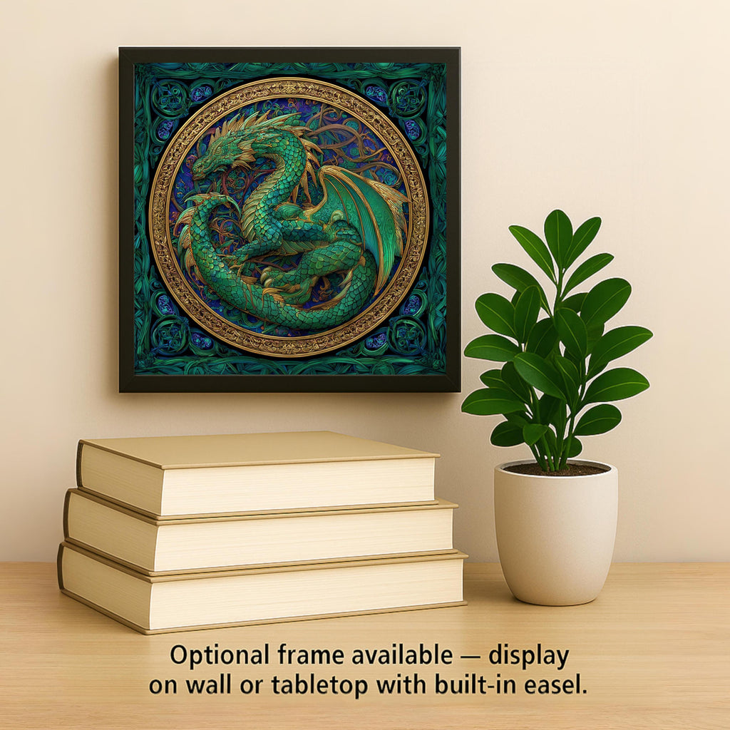 Celtic Dragon Wall Art Ceramic Tile Stained Glass Style Fantasy Knotwork Design Mythical Home Decor Gift