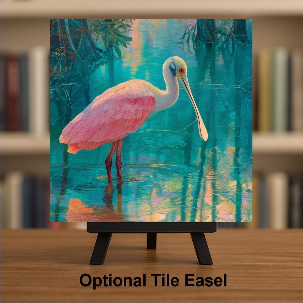 Spoonbill Ceramic Art Tile: Coastal Wall Decor Beach House Accent Ocean Home Decor Wall Art