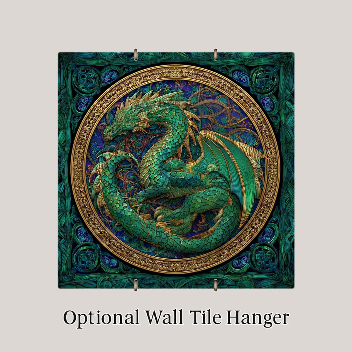 Celtic Dragon Wall Art Ceramic Tile Stained Glass Style Fantasy Knotwork Design Mythical Home Decor Gift