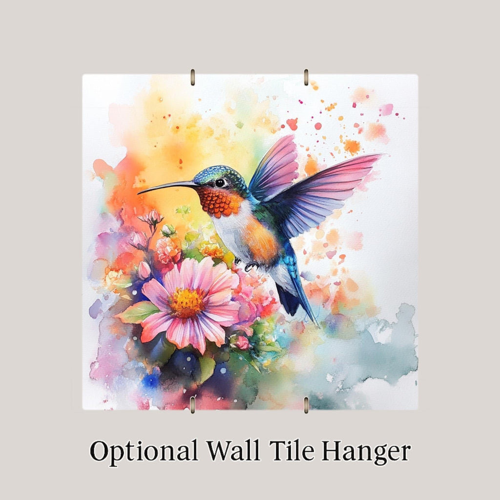 Watercolor Floral Hummingbird Wall Art Ceramic Tile Garden Gift Stained Glass Style Decor Bird Art Hummingbird Gift Tile