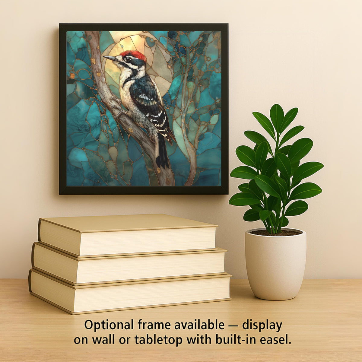 Downy Woodpecker Ceramic Art Tile: Cabin Wall Decor Nature Lover Gift Woodland Home Decor Wall Art