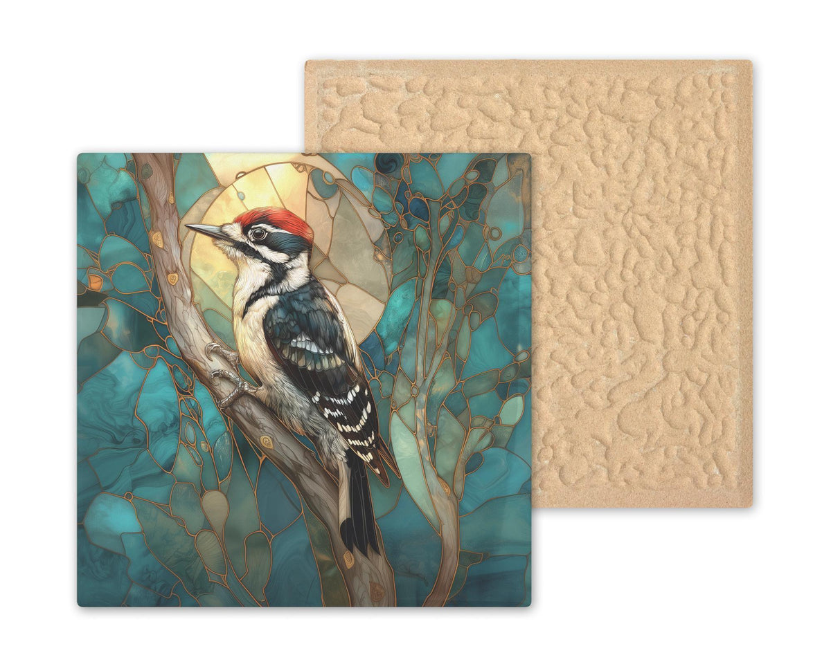 Downy Woodpecker Ceramic Art Tile: Cabin Wall Decor Nature Lover Gift Woodland Home Decor Wall Art