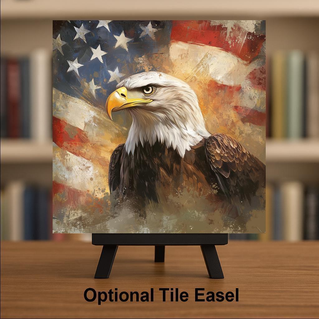 Bald Eagle Wall Art Ceramic Tile Patriotic Gift USA Decor American Wildlife Art Eagle Lover Gift Tile