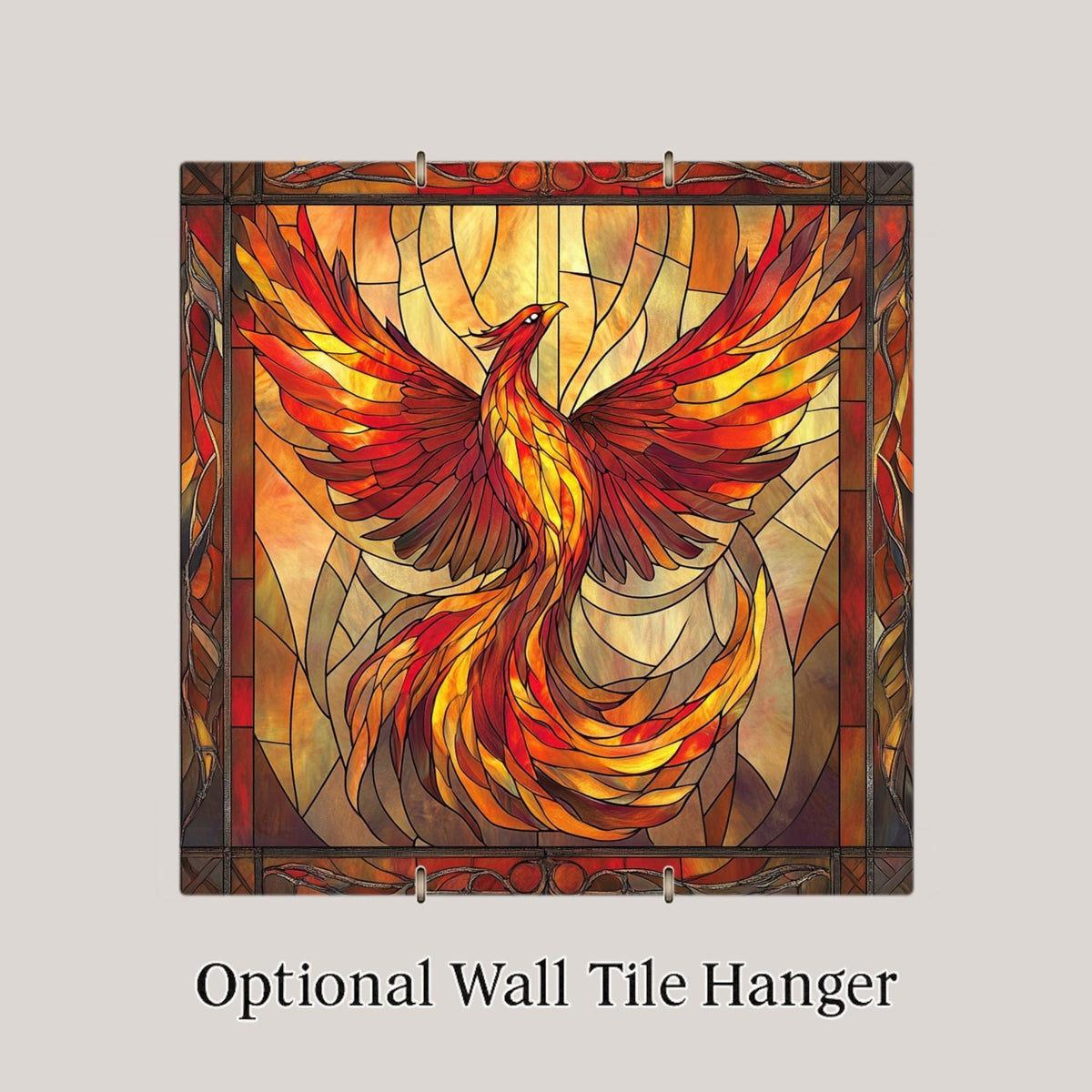 Phoenix Rising Wall Art Ceramic Tile Symbolic Gift Stained Glass Style Decor Rebirth Art Inspirational Home Gift Tile