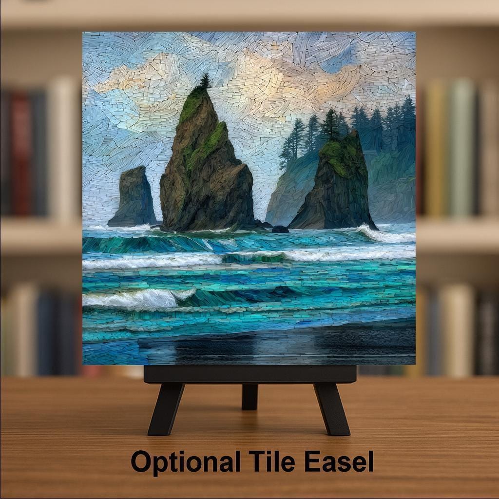 Ruby Beach Coastal Wall Art Ceramic Tile Pacific Northwest Gift Olympic Decor Sea Stack Art Washington Gift Tile