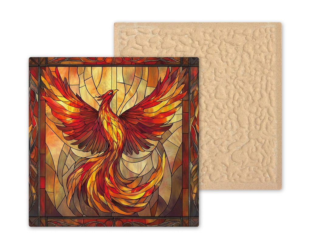 Phoenix Rising Wall Art Ceramic Tile Symbolic Gift Stained Glass Style Decor Rebirth Art Inspirational Home Gift Tile