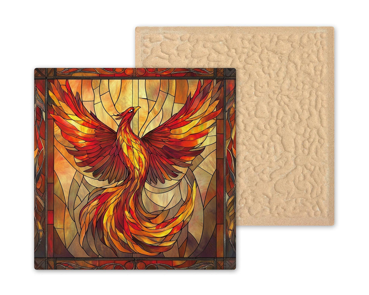 Phoenix Rising Wall Art Ceramic Tile Symbolic Gift Stained Glass Style Decor Rebirth Art Inspirational Home Gift Tile