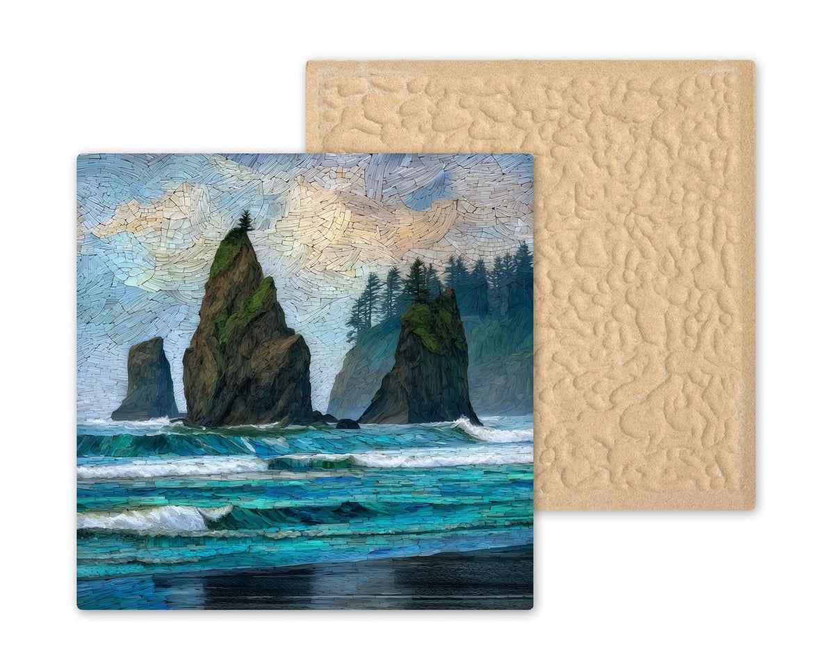 Ruby Beach Coastal Wall Art Ceramic Tile Pacific Northwest Gift Olympic Decor Sea Stack Art Washington Gift Tile