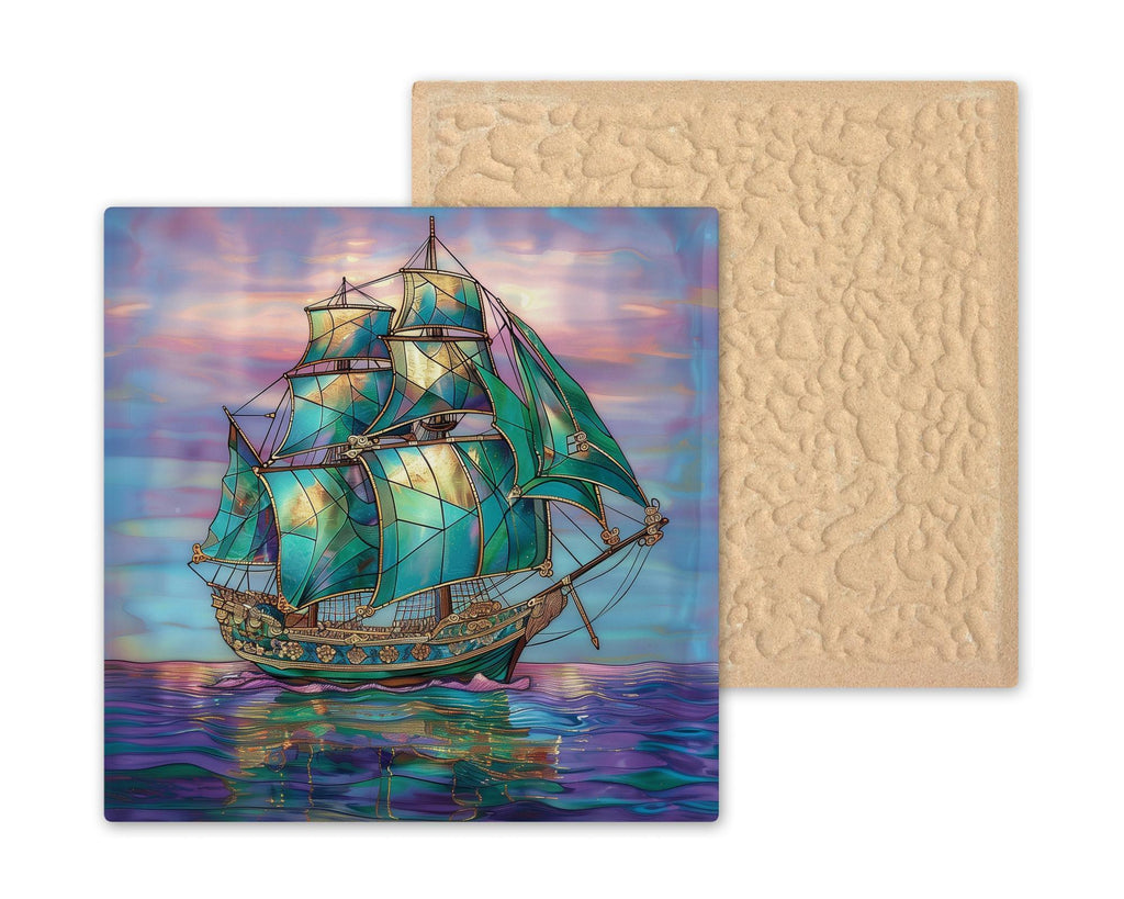 Nautical Sailing Ship Wall Art Ceramic Tile Coastal Gift Teal Decor Sailor Art Ocean Lover Gift Art Tile