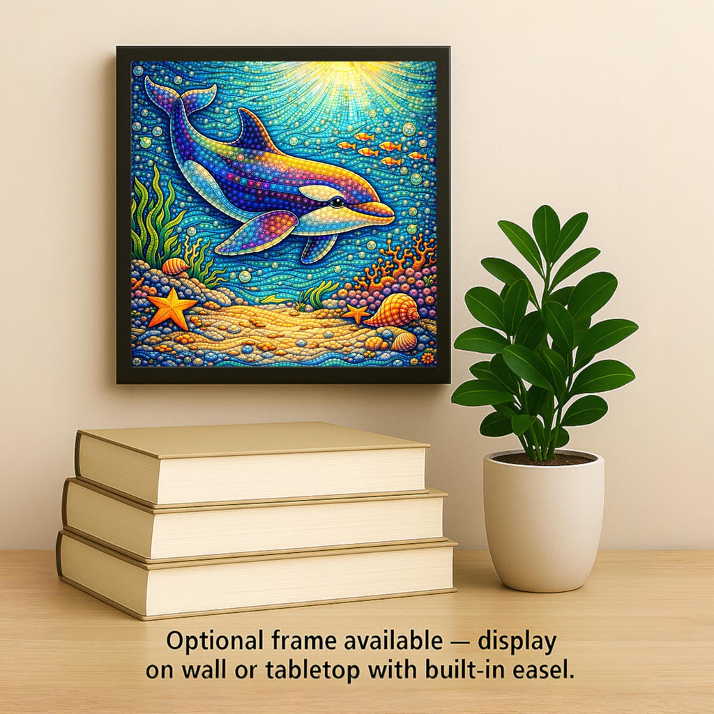 Whimsical Dolphin Ceramic Tile Wall Art – Coastal Beach House Home Decor, Nursery Ocean Animal Tile, Stained Glass Style Art