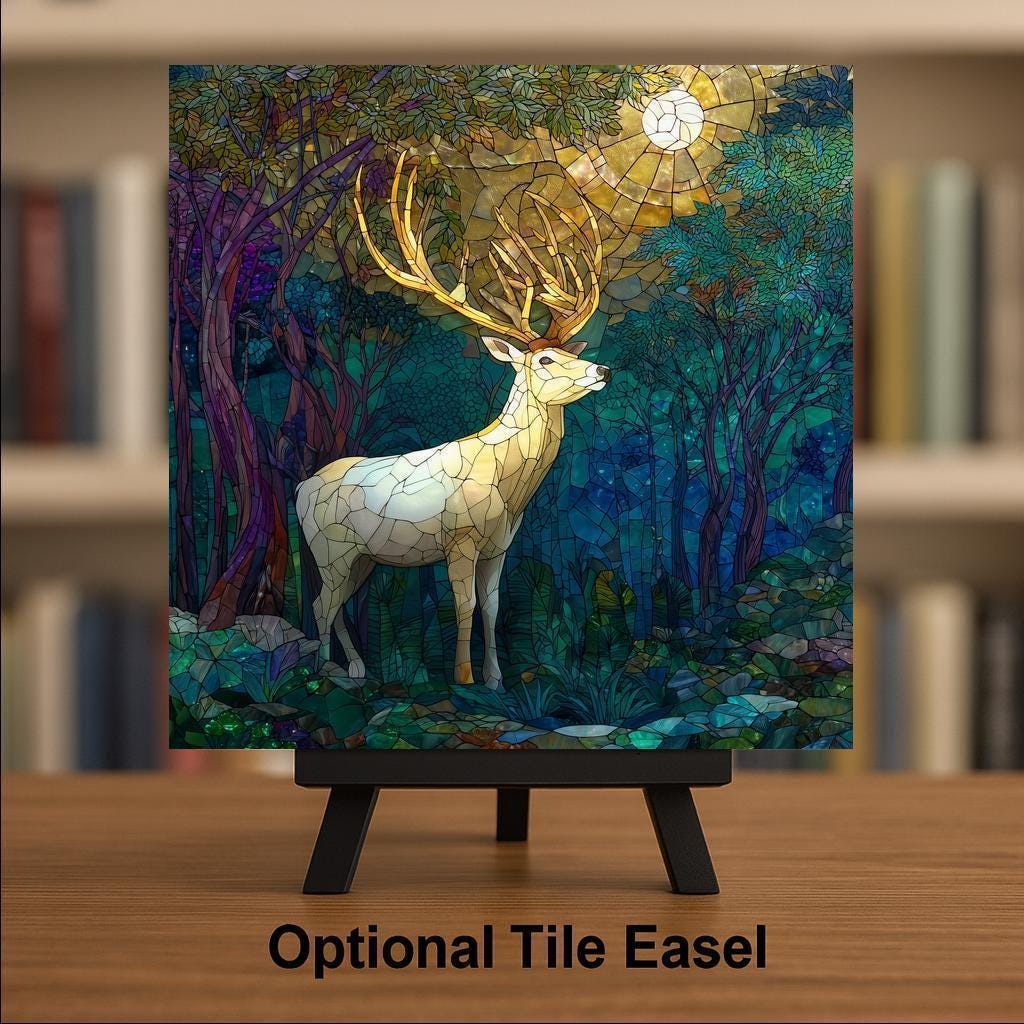 White Stag Wall Art Ceramic Tile Woodland Gift Majestic Deer Decor Nature Art Mystical Home Gift Tile