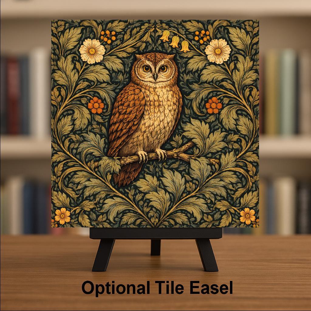 Owl Wall Art Ceramic Tile William Morris Gift Art Nouveau Woodland Decor Owl Lover Arts Crafts Nature Art