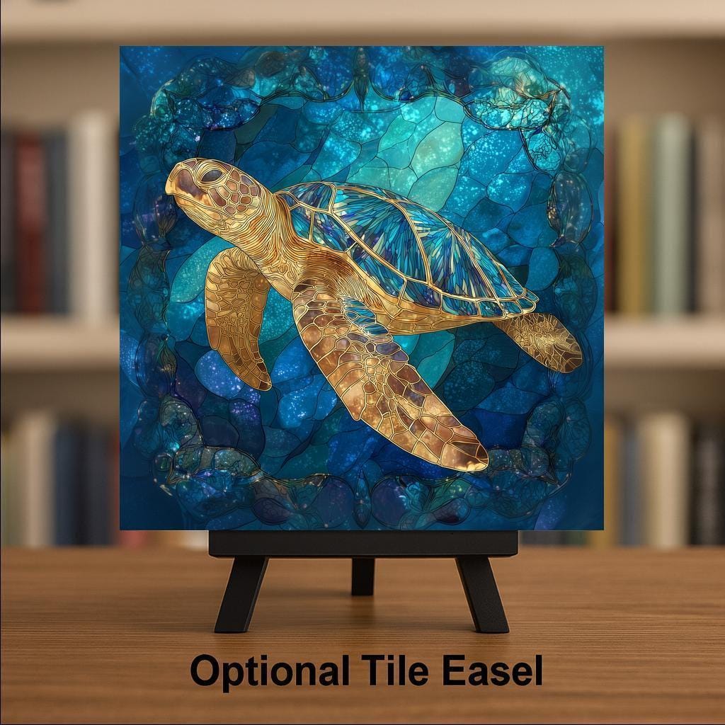 Sea Turtle Wall Art Ceramic Tile Stained Glass Style Coastal Gift Beach House Ocean Wildlife Turtle Lover Nature Art