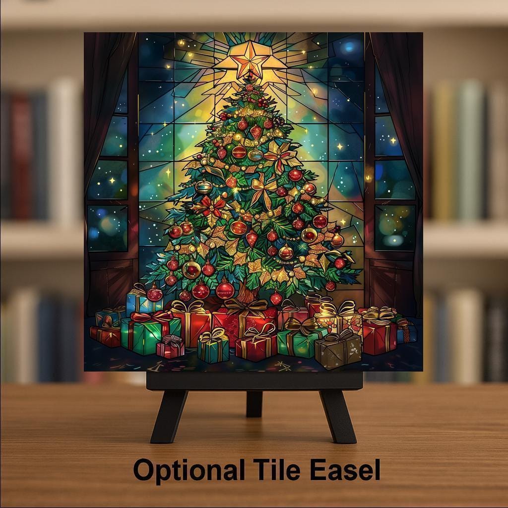 Christmas Tree Stained Glass Style Ceramic Art Tile: Faith Wall Decor Christian Gift Religious Home Decor Wall Art Christmas Holiday Seas
