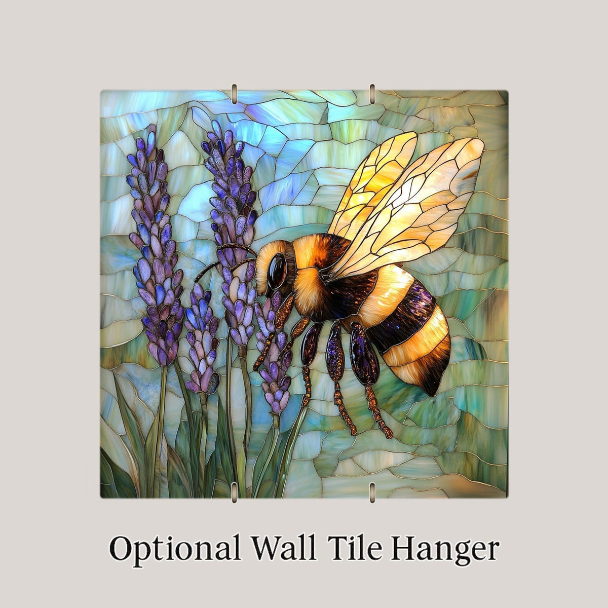 Stained Glass Bee & Lavender Ceramic Tile Wall Art: Cottagecore Wall Decor Home Decor