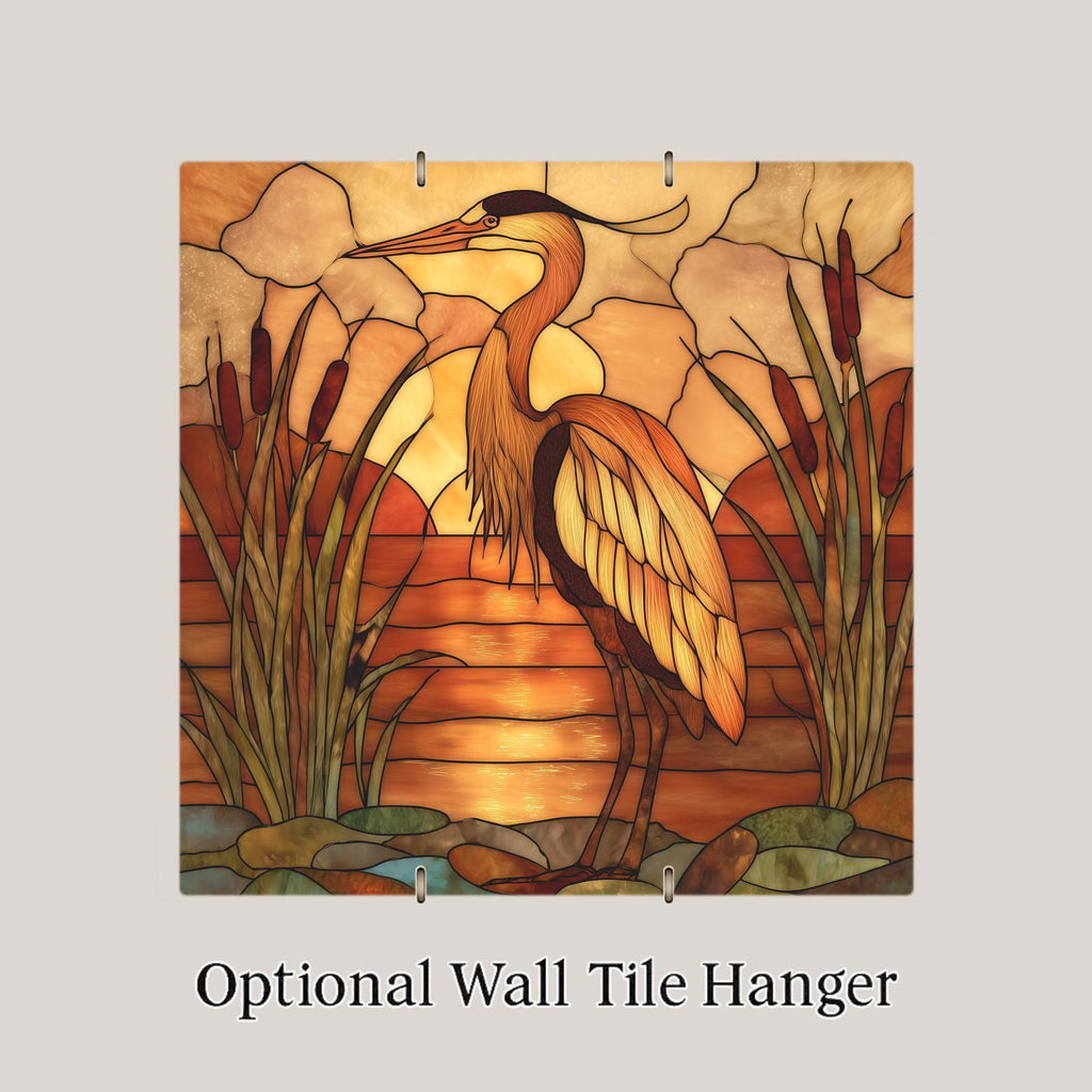 Golden Heron Wall Art Ceramic Tile Coastal Gift Nature Inspired Decor Sunset Bird Art Heron Lover Gift Tile