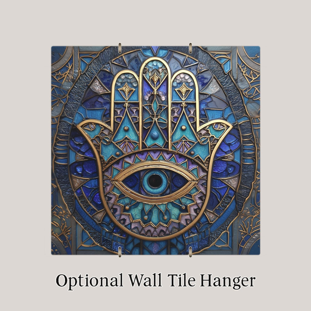 Hamsa Hand Wall Art Ceramic Tile Stained Glass Style Evil Eye Decor Boho Spiritual Protection Art Hamsa Tile