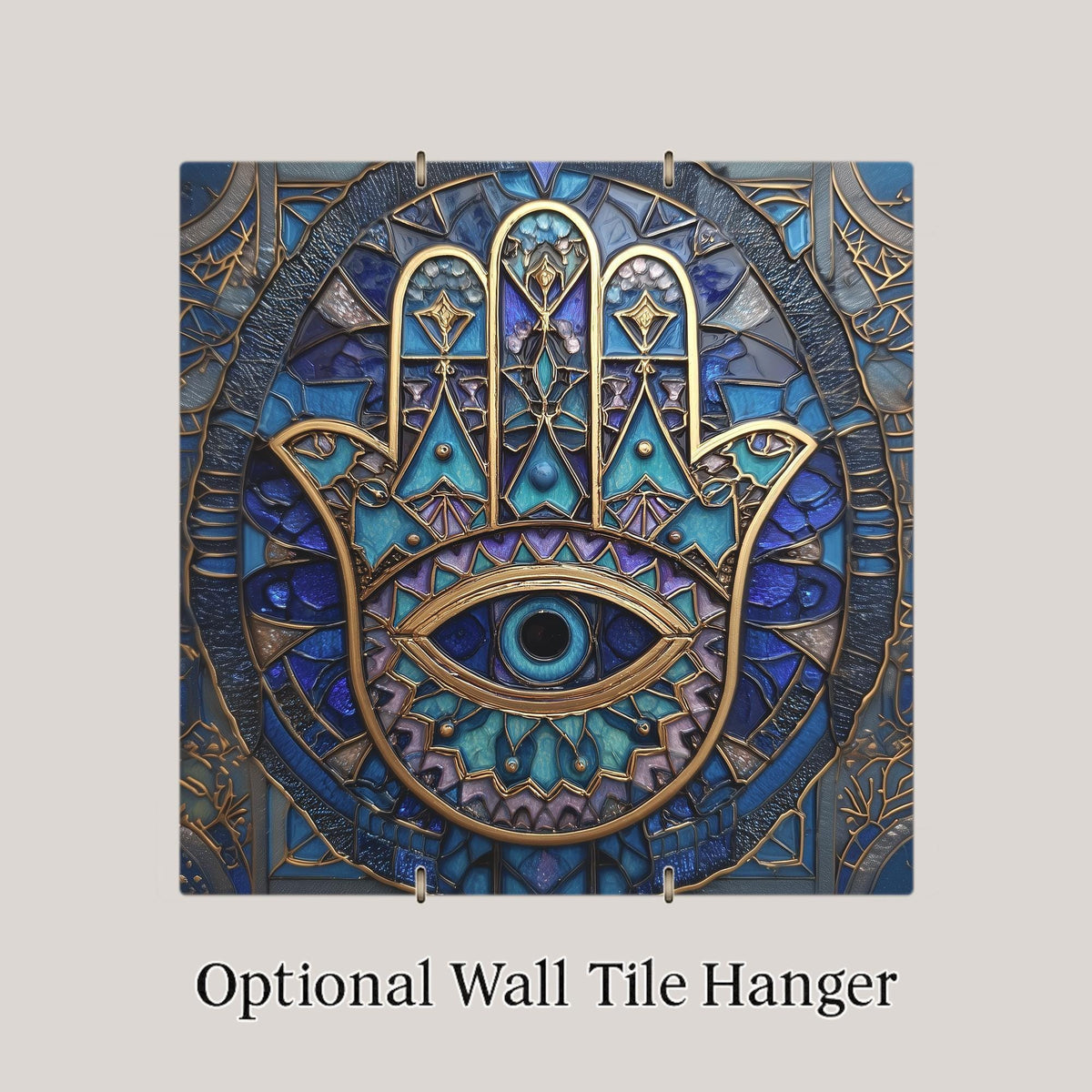 Hamsa Hand Wall Art Ceramic Tile Stained Glass Style Evil Eye Decor Boho Spiritual Protection Art Hamsa Tile