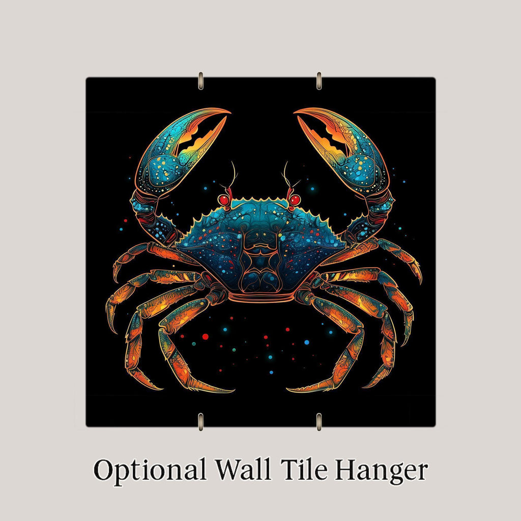 Cancer Zodiac Crab Stained Glass Style Ceramic Art Tile: Coastal Wall Decor Beach House Accent Ocean Home Decor Wall Art