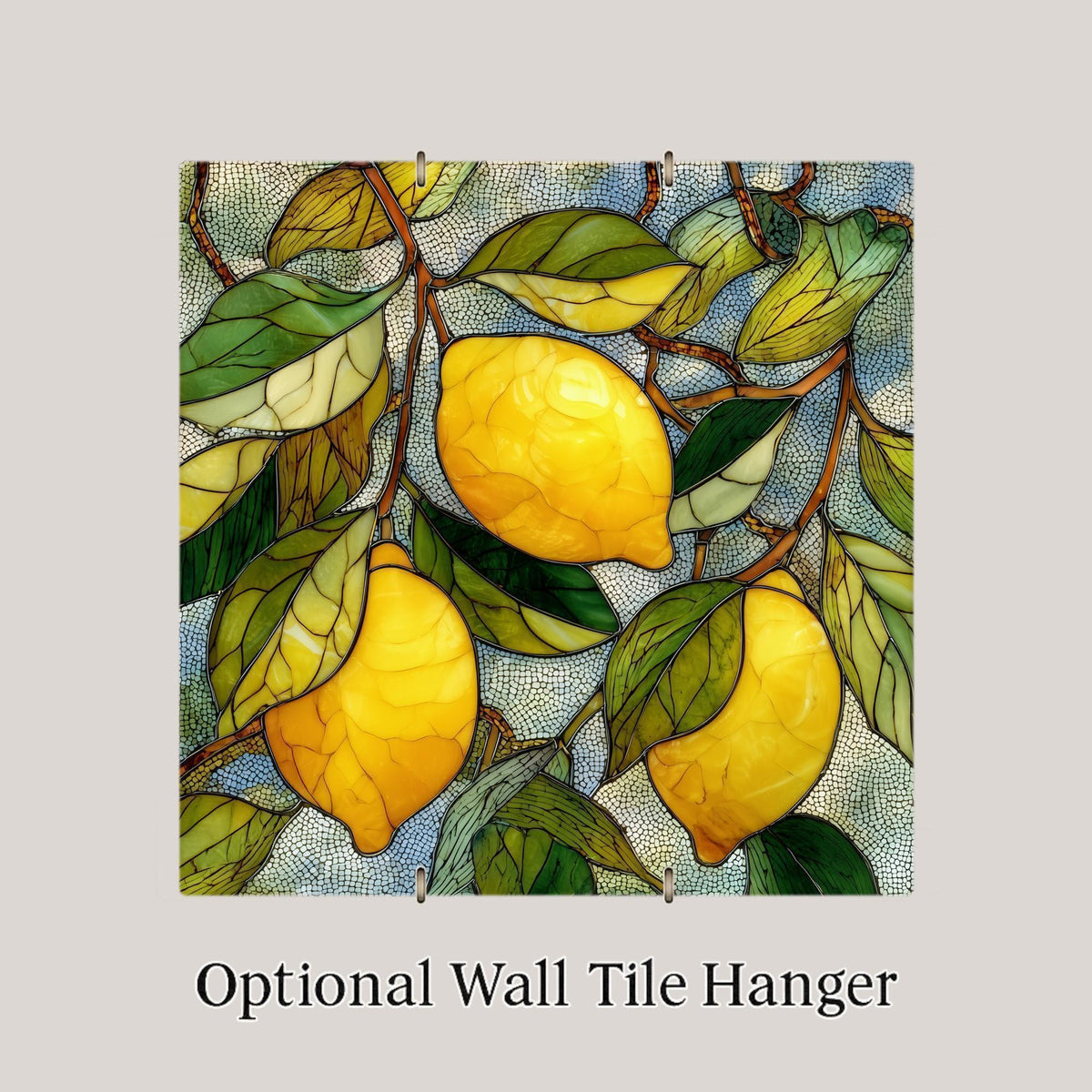 Lemon Branch Wall Art Ceramic Tile Stained Glass Style Kitchen Gift Mediterranean Decor Citrus Nature Art Lemon Lover
