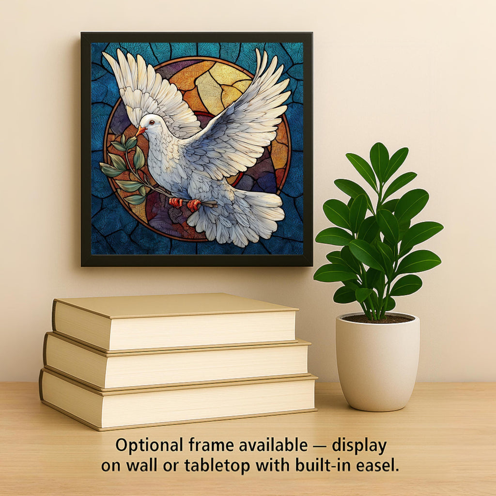 Dove Ceramic Art Tile – Stained Glass Style Christian Wall Decor, Peaceful Faith Sympathy Gift