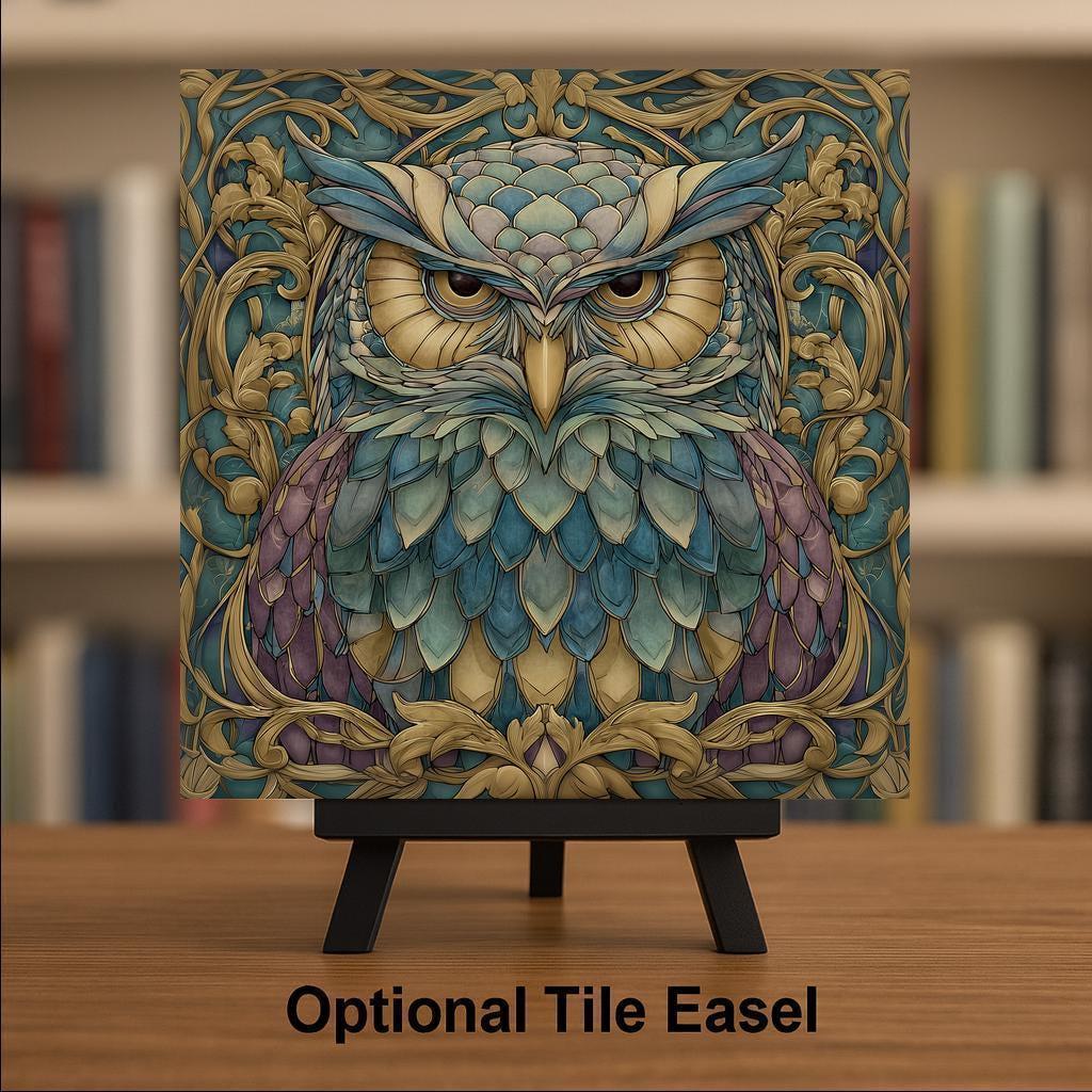 Owl Wall Art Ceramic Tile Art Nouveau Gift William Morris Botanical Woodland Bird Lover Birdwatcher Memorial Sympathy Gift for Her